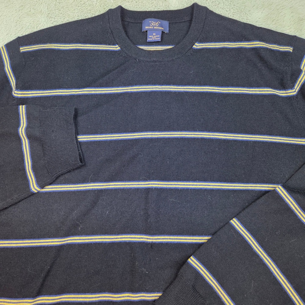 Brooks Brothers Merino Wool Striped Sweater Mens XL Crewneck Long Sleeve Navy